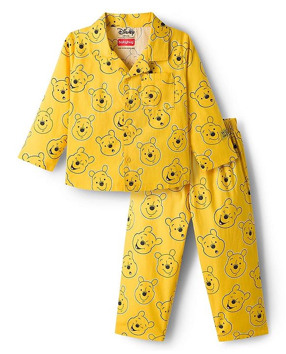 Babyhug Disney Single Jersey Knit Full Sleeves Co-ord Night Suit With Winnie The Pooh Print - Yellow