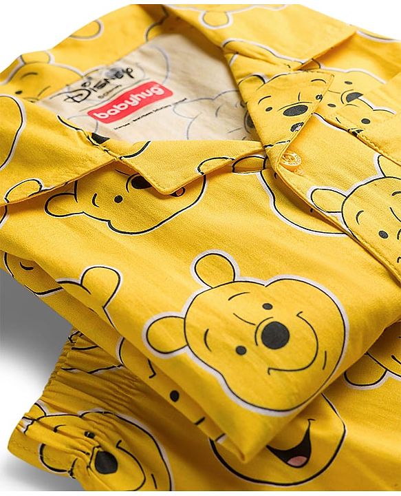 Babyhug Disney Single Jersey Knit Full Sleeves Co-ord Night Suit With Winnie The Pooh Print - Yellow