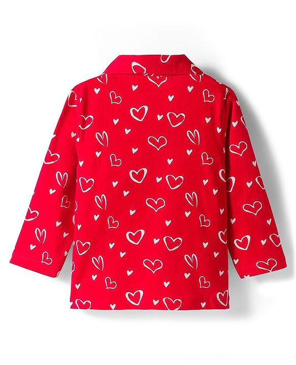Babyhug Disney Single Jersey Knit Full Sleeves Co-ords Night Suit with Minnie Mouse Graphic - Red