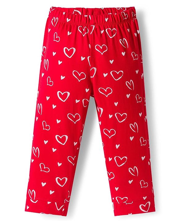 Babyhug Disney Single Jersey Knit Full Sleeves Co-ords Night Suit with Minnie Mouse Graphic - Red