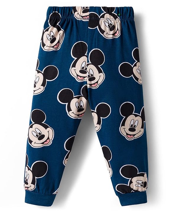 Babyhug Disney Single Jersey Knit Full Sleeves Night Suite with Mickey Mouse Graphic - Navy Blue