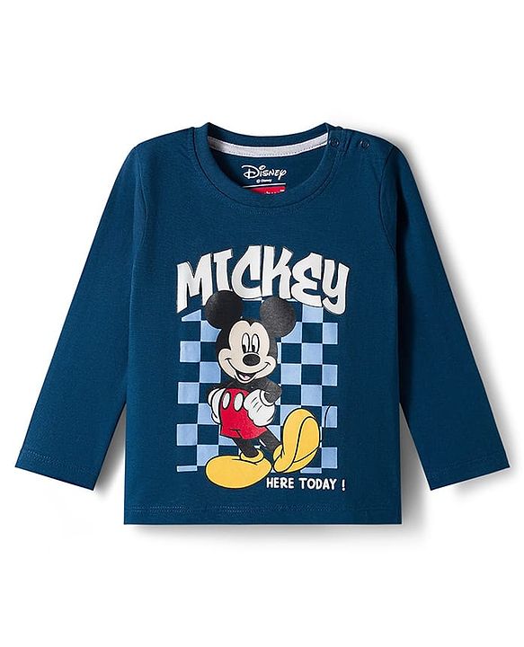 Babyhug Disney Single Jersey Knit Full Sleeves Night Suite with Mickey Mouse Graphic - Navy Blue