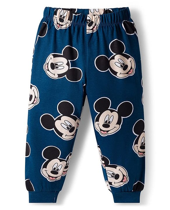 Babyhug Disney Single Jersey Knit Full Sleeves Night Suite with Mickey Mouse Graphic - Navy Blue