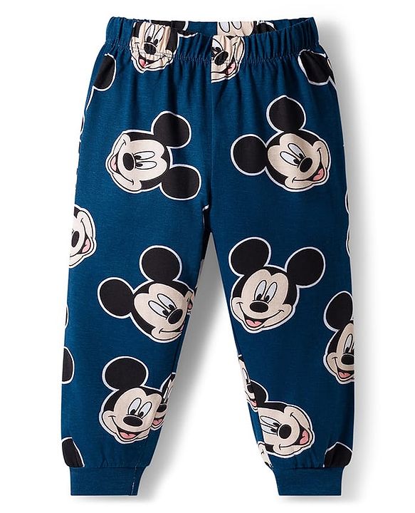 Babyhug Disney Single Jersey Knit Full Sleeves Night Suite with Mickey Mouse Graphic - Navy Blue
