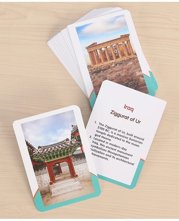 Babyhug Premium Double Sided Country Flags & Monuments Flash Cards 118 Cards English Early Geography Learning| General Knowledge Builder| BIS Certified Educational Gifting Easy to Understand & Play