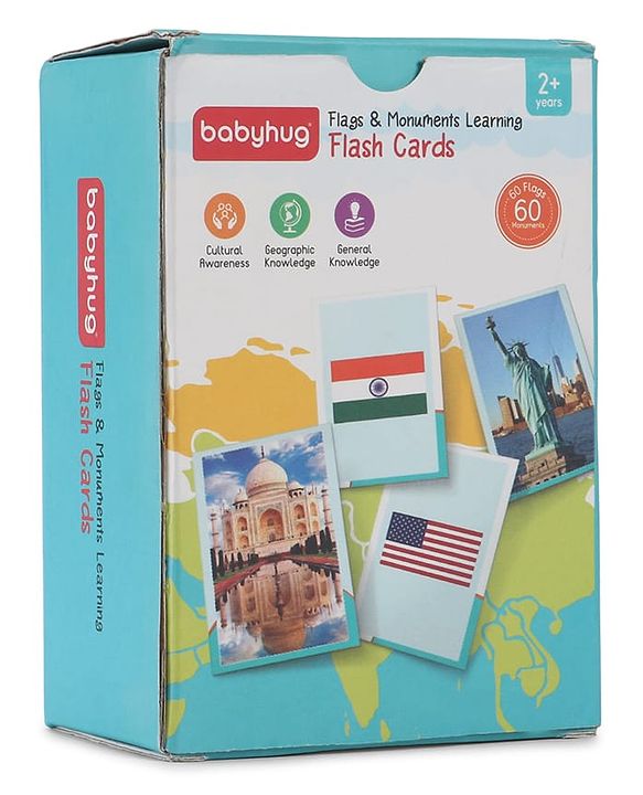 Babyhug Premium Double Sided Country Flags & Monuments Flash Cards 118 Cards English Early Geography Learning| General Knowledge Builder| BIS Certified Educational Gifting Easy to Understand & Play