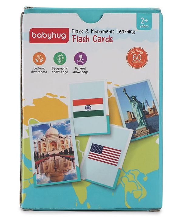 Babyhug Premium Double Sided Country Flags & Monuments Flash Cards 118 Cards English Early Geography Learning| General Knowledge Builder| BIS Certified Educational Gifting Easy to Understand & Play
