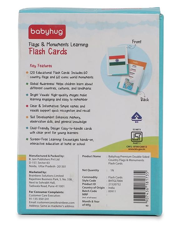 Babyhug Premium Double Sided Country Flags & Monuments Flash Cards 118 Cards English Early Geography Learning| General Knowledge Builder| BIS Certified Educational Gifting Easy to Understand & Play