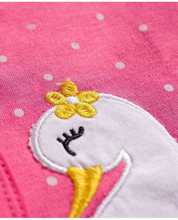 Babyhug Cotton Knit Full Sleeves Footed Polka Dot Printed Sleepsuit With Bird Patch & Hair Band - Pink