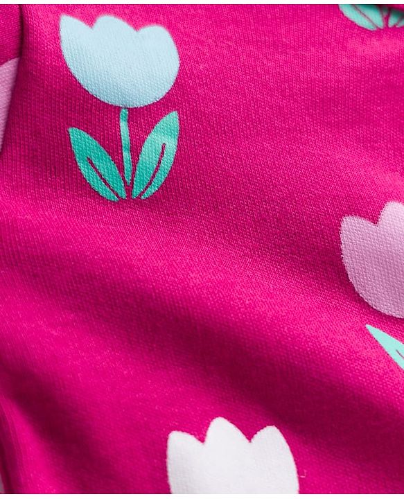 Babyhug Cotton Knti Full Sleeves Footed Sleepsuit With Floral Print & Headband - Pink
