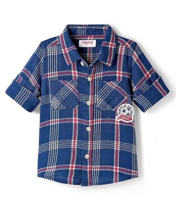 Babyhug Cotton Woven Full Sleeves Checks Shirt With Football Patch - Blue