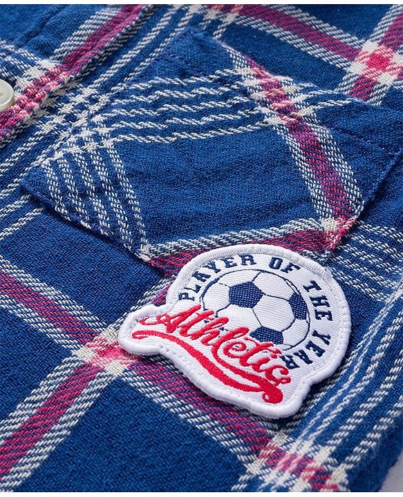 Babyhug Cotton Woven Full Sleeves Checks Shirt With Football Patch - Blue