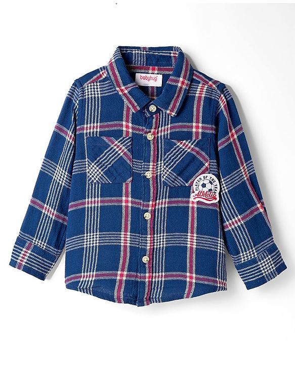Babyhug Cotton Woven Full Sleeves Checks Shirt With Football Patch - Blue