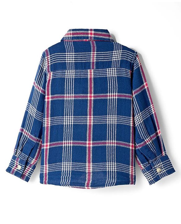 Babyhug Cotton Woven Full Sleeves Checks Shirt With Football Patch - Blue