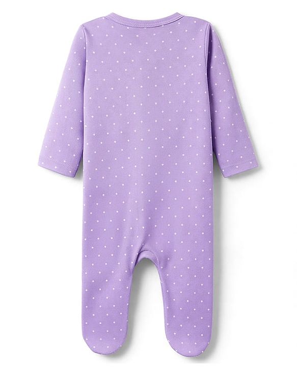 Babyhug Cotton Knit Full Sleeves Sleepsuit With Polka Dot Print - Lavender