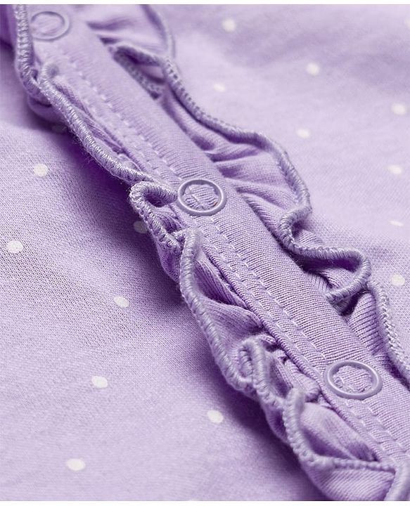 Babyhug Cotton Knit Full Sleeves Sleepsuit With Polka Dot Print - Lavender