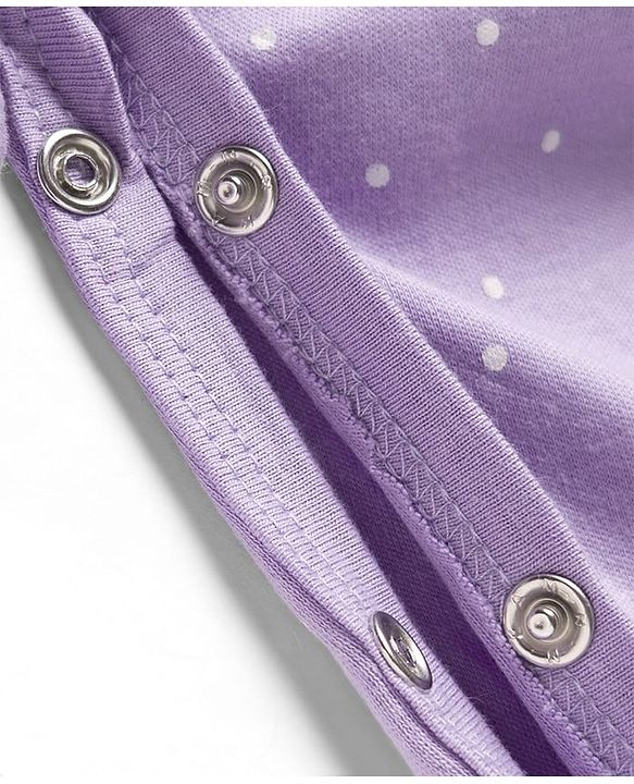 Babyhug Cotton Knit Full Sleeves Sleepsuit With Polka Dot Print - Lavender