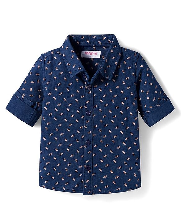 Babyhug Cotton Woven Full Sleeves Printed Night Suit - Navy Blue