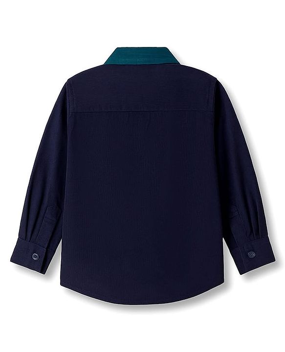 Babyhug Cotton Woven Full Sleeves Solid Corduroy Shirt - Navy Blue & Green