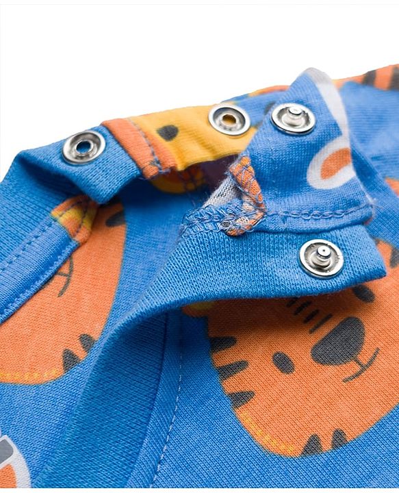 Babyhug Cotton Knit Full Sleeves Co-Ord Night Suit with Animal Print - Blue