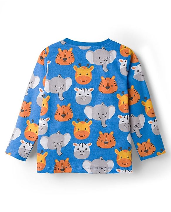 Babyhug Cotton Knit Full Sleeves Co-Ord Night Suit with Animal Print - Blue