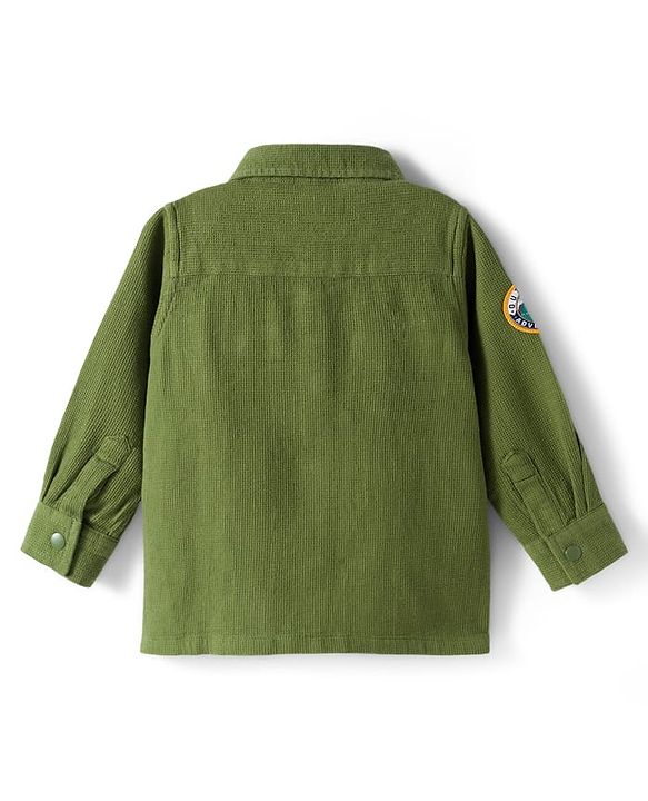 Babyhug Cotton Woven  Full Sleeve  Solid Shirt with Patch- Green