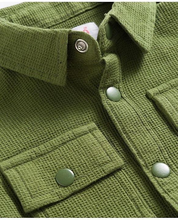Babyhug Cotton Woven  Full Sleeve  Solid Shirt with Patch- Green