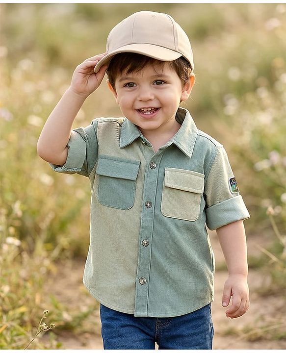 Babyhug Cotton Woven Full Sleeve Corduroy Cut & Sew Shirt - Multicolour