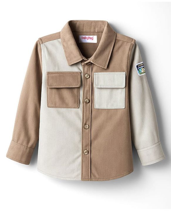 Babyhug Cotton Woven Full Sleeves Solid Corduroy Cut & Sew Shirt - Multicolor