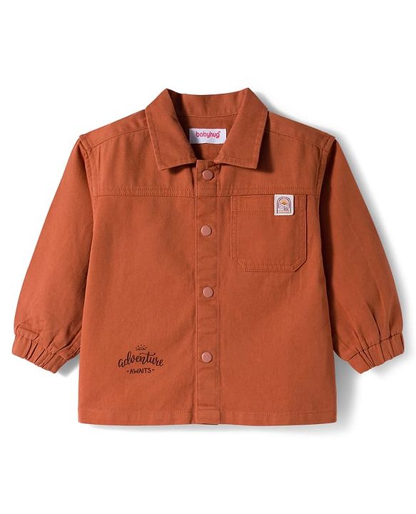 Babyhug Cotton Woven Full Sleeves Oversize Shirt With Mountains Print - Rust Orange