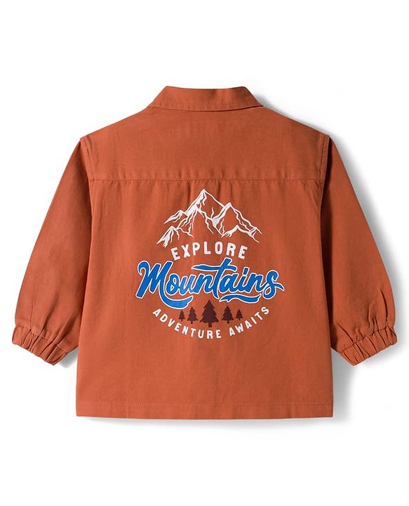 Babyhug Cotton Woven Full Sleeves Oversize Shirt With Mountains Print - Rust Orange