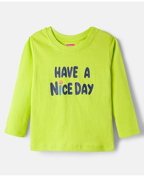 Babyhug Cotton Knit Full Sleeves Night Suit With Text Print - Green