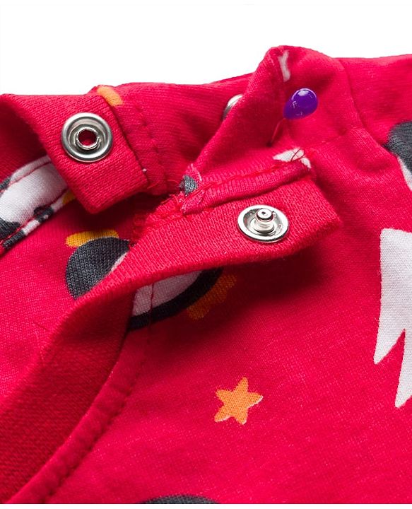 Babyhug Cotton Knit Full Sleeves Co-Ord Night Suit with Penguin Print - Red