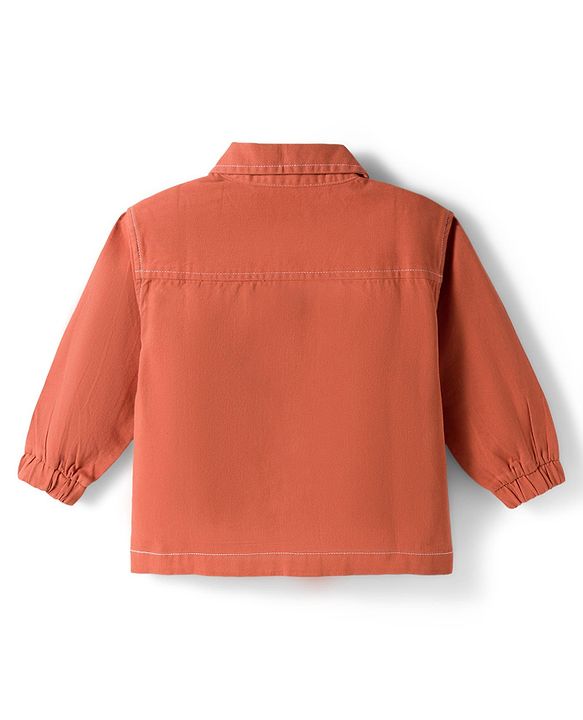 Babyhug Cotton Woven Full Sleeve  Solid Shirt with Text Print - Brown