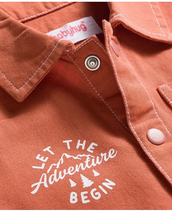 Babyhug Cotton Woven Full Sleeve  Solid Shirt with Text Print - Brown