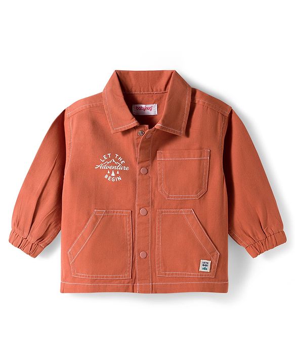 Babyhug Cotton Woven Full Sleeve  Solid Shirt with Text Print - Brown