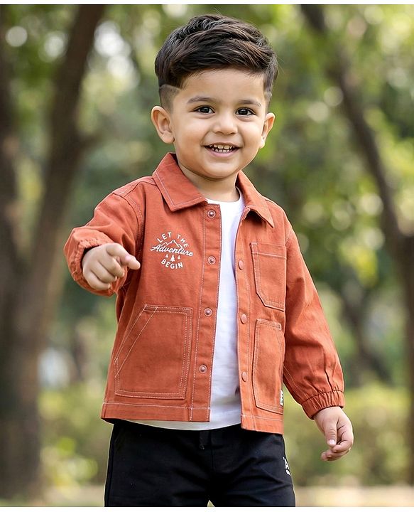 Babyhug Cotton Woven Full Sleeve  Solid Shirt with Text Print - Brown