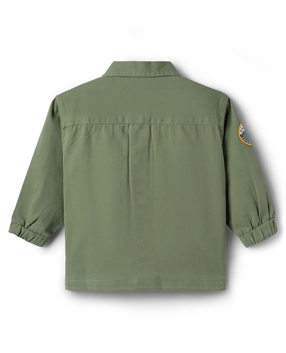 Babyhug Cotton Woven  Full Sleeve Solid Shirt with Patch- Green