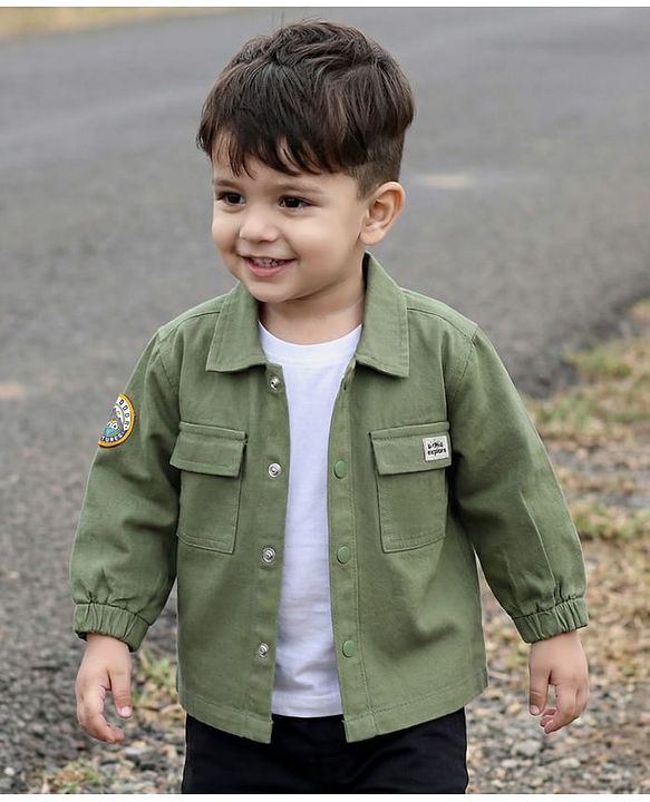 Babyhug Cotton Woven  Full Sleeve Solid Shirt with Patch- Green