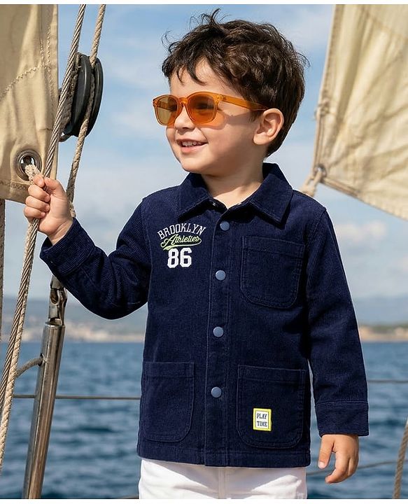 Babyhug Cotton Woven Full Sleeves Solid Corduroy Shirt - Navy Blue
