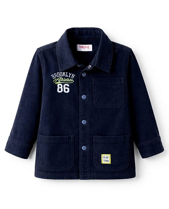 Babyhug Cotton Woven Full Sleeves Solid Corduroy Shirt - Navy Blue