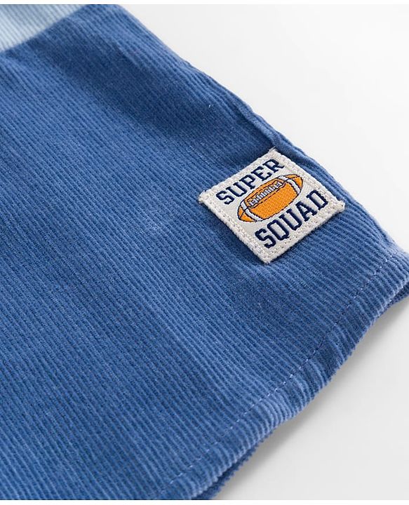 Babyhug Cotton Woven Full Sleeves Shirt With Cut & Sew Solid Corduroy Shirt Design - Blue
