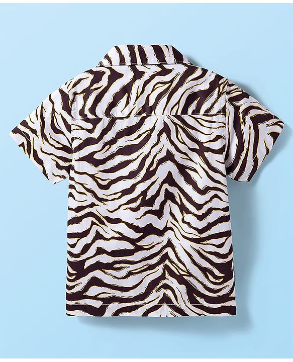 Babyhug Cotton Woven Half Sleeve Resort Collar Zebra Printed Shirt- Multicolour