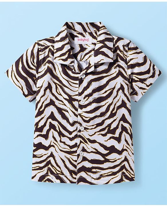 Babyhug Cotton Woven Half Sleeve Resort Collar Zebra Printed Shirt- Multicolour