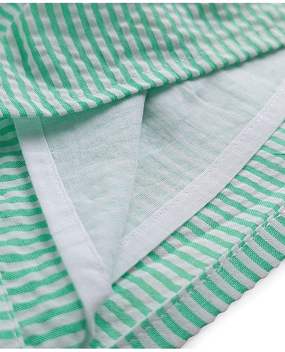 Babyhug Cotton Woven Half Sleeves Peter Pan Collar Frock with Strawberry Embroidery - Sea Green
