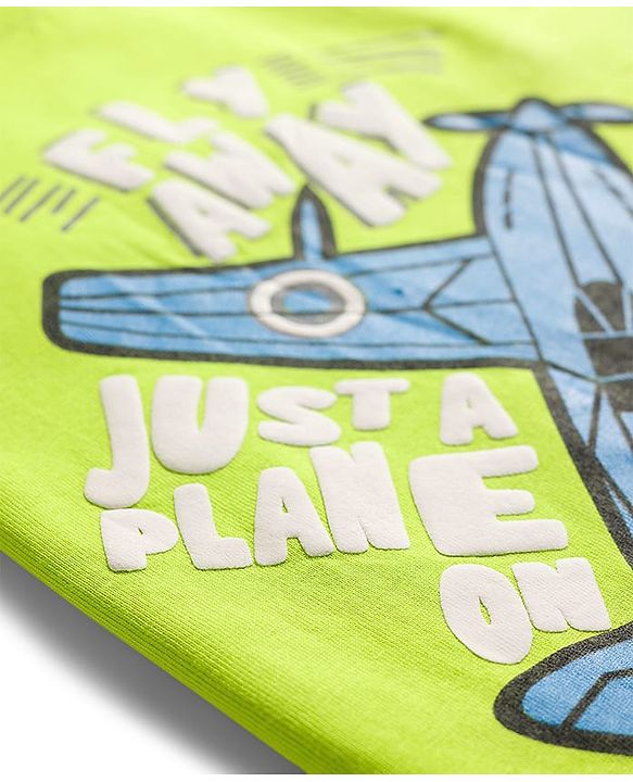 Pine Kids 100% Cotton Knit Half Sleeves Aeroplane Printed T-Shirt - Lime Green