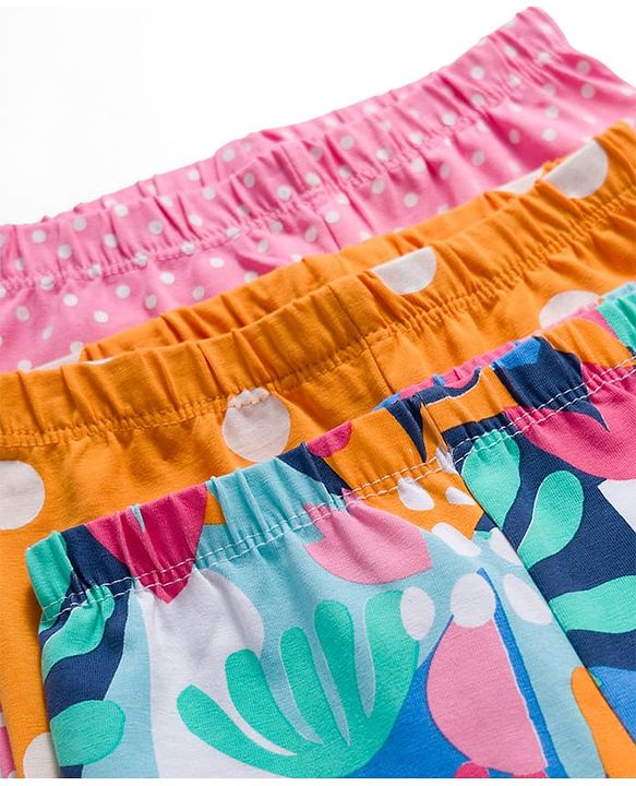 Babyhug Cotton Lycra Knit Full Length Plant & Polka Dot Printed Leggings Pack of 3 - Orange Pink & Navy Blue