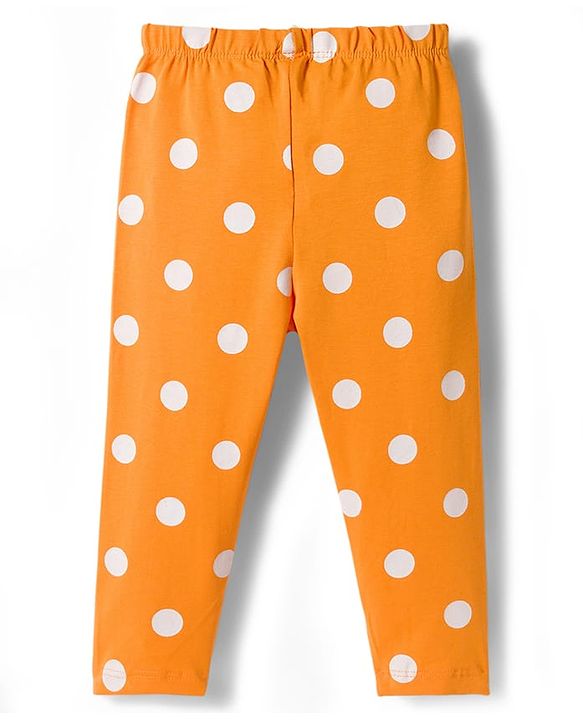 Babyhug Cotton Lycra Knit Full Length Plant & Polka Dot Printed Leggings Pack of 3 - Orange Pink & Navy Blue