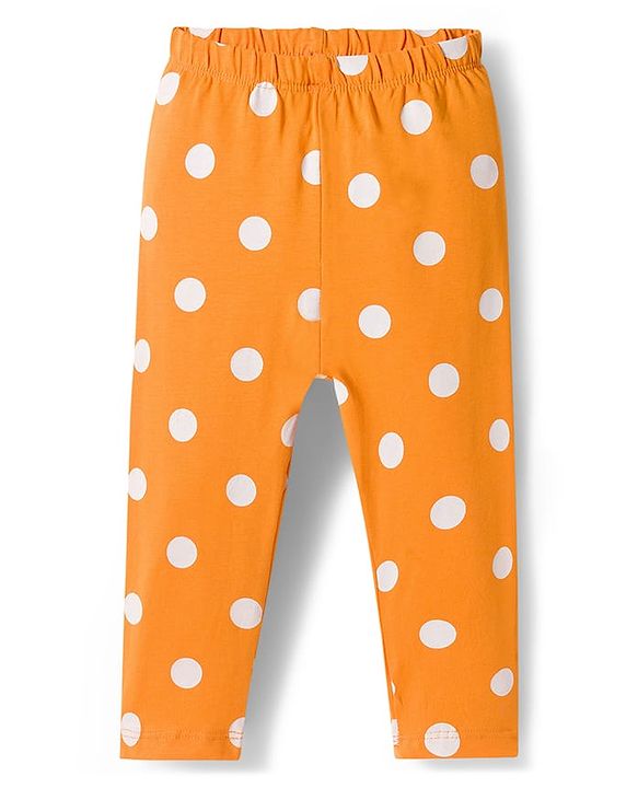 Babyhug Cotton Lycra Knit Full Length Plant & Polka Dot Printed Leggings Pack of 3 - Orange Pink & Navy Blue