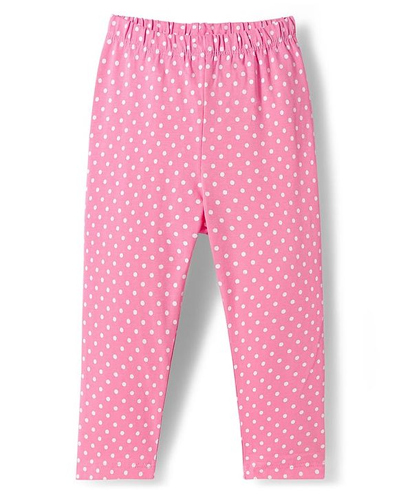 Babyhug Cotton Lycra Knit Full Length Plant & Polka Dot Printed Leggings Pack of 3 - Orange Pink & Navy Blue